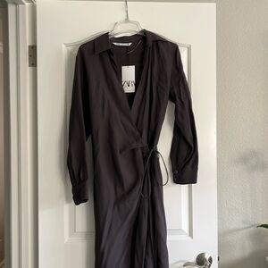 NWT xs Zara wrap short dress - maxi length espresso brown and soft feel fabric
